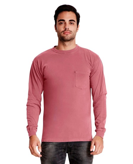 7451 Next Level Apparel Adult Inspired Dye Long Sleeve Crew Neck T Shirt with Pocket