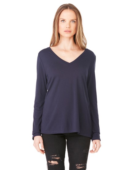 8855 Bella + Canvas Ladies' Flowy Long Sleeve V Neck T-Shirt