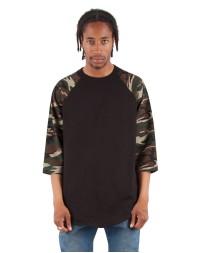 Shaka Wear SHRAGCM Adult Three-Quarter Sleeve Camo Raglan T-Shirt