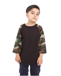 Shaka Wear SHRAGCY Youth Three-Quarter Sleeve Camo Raglan T-Shirt