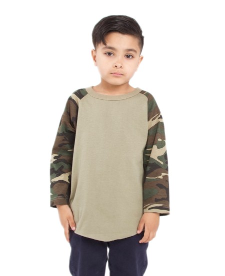 Shaka Wear SHRAGCY Youth Three-Quarter Sleeve Camo Raglan T-Shirt